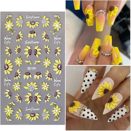 Flower Nail Stickers for Nail Art Sunflowers Nail Decals for Women - color: Colorful-09