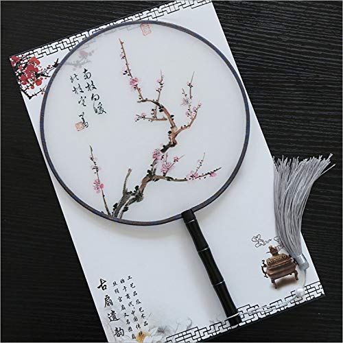 Seres Classic Round Fan,Wood Fan Rib&Semi-Transparent Silk Cloth,10+ Optional Patterns,Diameter 8.3in,团扇 (9.Plum Blossoms) - color: 9.plum Blossoms