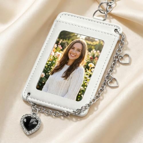 K-pop Photocard Holder Keychain with Metal Chain,Photocard Holder Keychain for Fans,Star&Heart Design Photo Card Keychain - color: 1*black+1*white