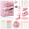 WATINC Pink Desk Organizer Accessories - 21pcs Aesthetic Office School Storage Supplies with Mesh Desk Organizer, Bow Pen Holder, Tape Dispenser, Ruler, Clip, Phone Stand Stationery Kit for Girl Women
