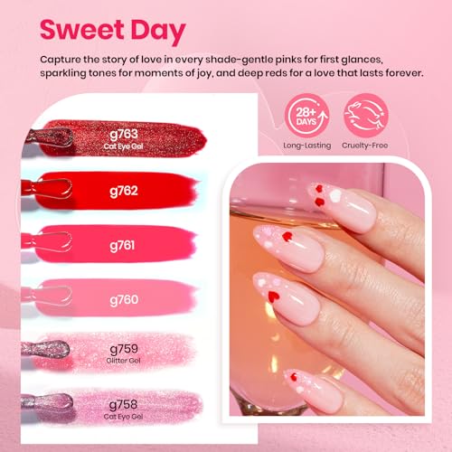 Beetles 30 Pcs Gel Nail Polish Kit with U V Light - 6 Colors Nails Kit - color: D-Sweet Date