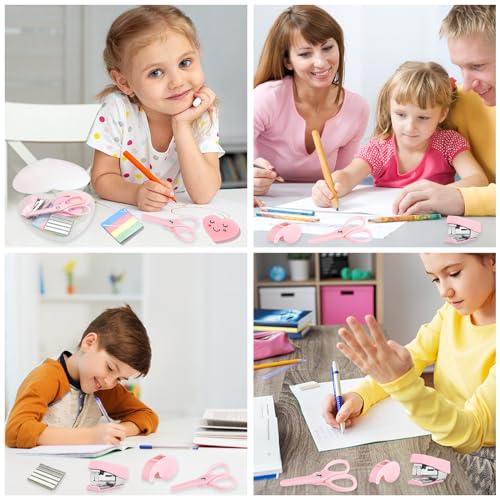 6 Pack Mini Office Supply Kits Mini School Supplies – Includes Mini Stapler,Scissors, Note Paper, Eraser, Tape Dispenser (Heart) - color: Heart