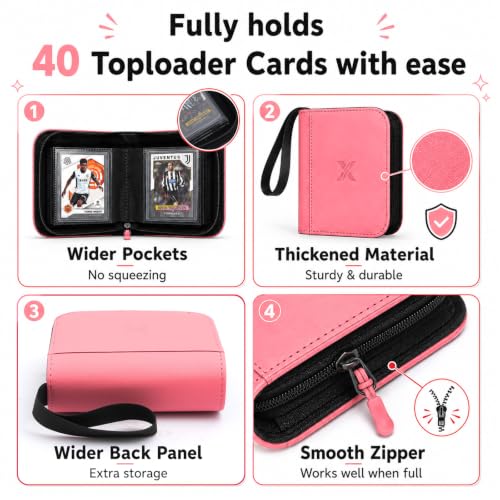 Mini 1 Pocket Top Loader Binder, Upgraded Widened Pages & Spine - color: Pink, size: 1