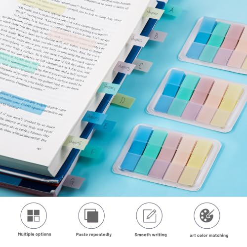 Golcellia Sticky Tabs, Soft Pastel Book Tabs for Notebooks, 300 Pcs - color: Yellow, Pale Purple, Pink, Mint Green, and Sky Blue