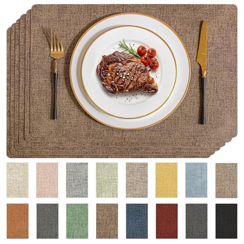 Romanstile Faux Leather Vinyl Placemats Set of 6, Brown - color: Brown