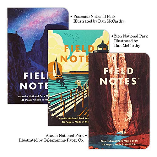 Field Notes: National Parks Series (Series A - Yosemite, Acadia, Zion) - Graph Paper Memo Book 3-Pack - 3.5 x 5.5 Inch - color: Series A - Yosemite, Acadia, Zion