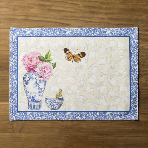 Maison d' Hermine Placemats Set of 4 Reusable 100% Cotton (13"x19") - color: 025 - Canton, size: 13" X 19" (Pack of 4)