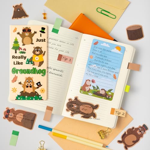 Xqumoi I Just Really Like Groundhog Sticky Notes Set - Cute Animal Self-Stick Note Pads Divider Tabs Bundle Writing Memo Pad Page Marker Back to School Office Supplies Groundhog Day Party Favor Gift - color: 1pack-groundhog