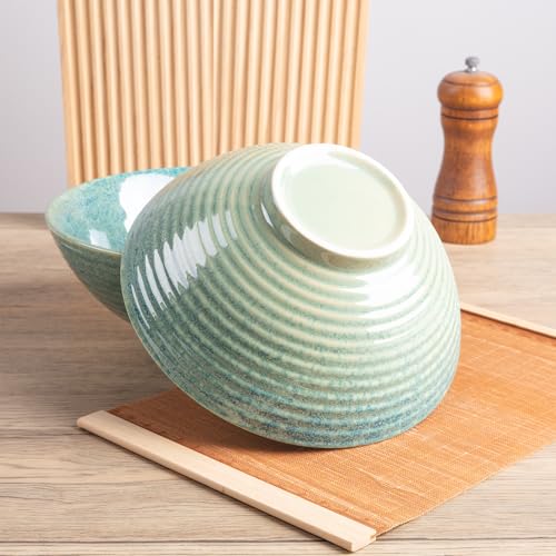 40oz Japanese Ceramic Ramen Bowl Set of 2 with Chopsticks and Spoons for Pho Udon Asian Soup Noodles (Turquoise) - color: Turquoise