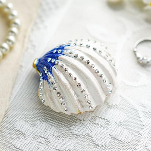 YU FENG 2.3 Inch Seashell Trinket Box Hinged Jewelry Box Figurine - color: Shell-1