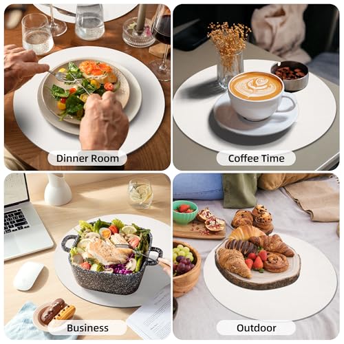 Placemats Set of 6, 15 Inch Round Faux Leather Place Mats - color: R-white