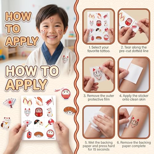 96PCS Japanese Temporary Tattoos Pre-Cut Themed
