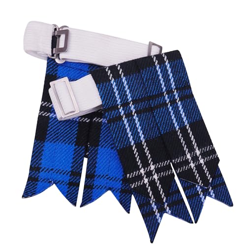 EZE Kilt Flashes for Men with Heavy Buckle Adjusters, Plain & Tartan Kilt Sock Flashes Acrylic Wool - color: Ramsay Blue
