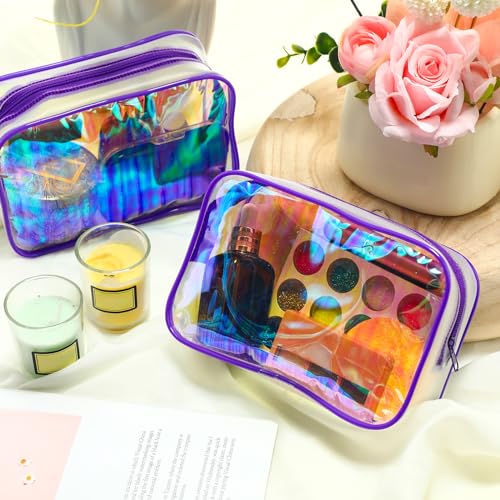 Weewooday 12 Pcs Clear Cosmetic Bags PVC Zipper,Medium,Dazzling - color: Dazzling, size: Medium