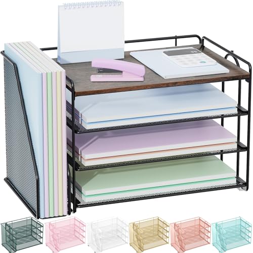 Spacrea 4 Tier Paper Organizer for Desk with File Organizer - color: Wood