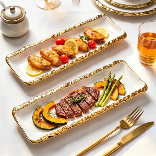 SOUJOY 2 Pack Ceramic Cracker Tray, Elegant Platter for Party Display Food