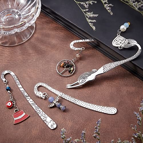 SUNNYCLUE 12Pcs 12 Styles Hook Bookmarks Findings Metal Bookmark Hairpin Stripe Hook Vintage Bookmark Clip for Crafting Jewelry Making Charms Christmas Gifts Ideas DIY Findings Accessories, Silver - color: 12pcs 12 Styles Hook Bookmarks Antique Silver