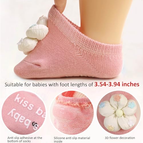 4Packs Baby Girls Socks,Flower Non-Slip Grips for Babies Toddler Princess - color: Yellow Pink Green Blue