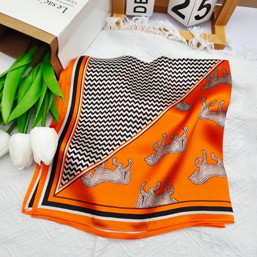 100% Mulberry Silk Neck Scarf for Women Square Neckerchief – 21 inch - color: Orange