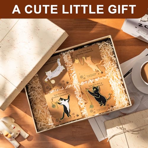 4 Pcs Cat Metal Bookmarks with Gold Chains and Charms