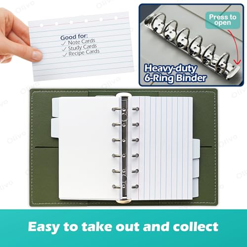 Olivo 3x5 Lined Index Cards with Ring Binder Holder and Dividers, Black - color: Black