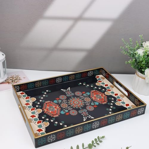 Spsyrine Plastic Decorative Serving Tray with Handles for Coffee Table - color: Multi M