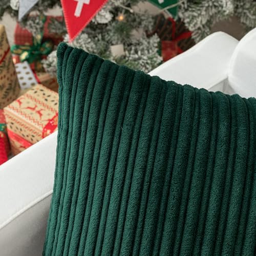 Kevin Textile Striped Corduroy 16”x16” Pillow Covers 2 Pack, Dark Green - color: Dark Green, size: 16" x 16" (Pack of 2)