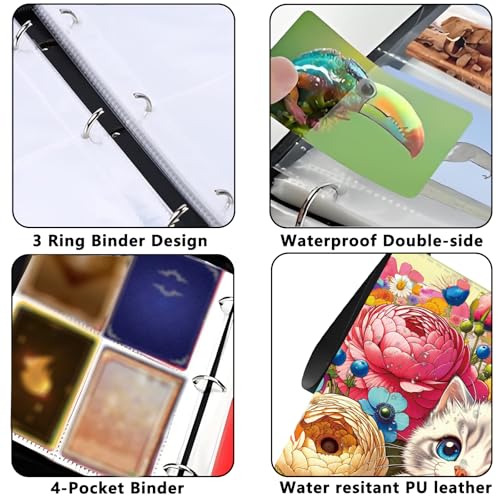 4 Pocket Trading Card Binder, Holds 400 Cards, 3-Ring Binder - color: Beautiful flowers and cats