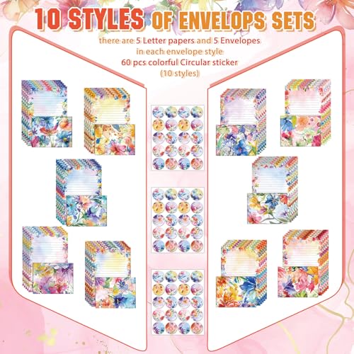TaoBary 160 Pcs Bright Floral Stationery Paper and Envelopes Set - size: 5.5 x 8.25 Inch, style: Bright Floral