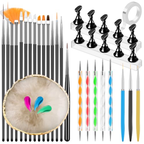 YOOVR 27-In-1 Nail Art Tools with Nail Stand Holder for Press on Painting - color: Black