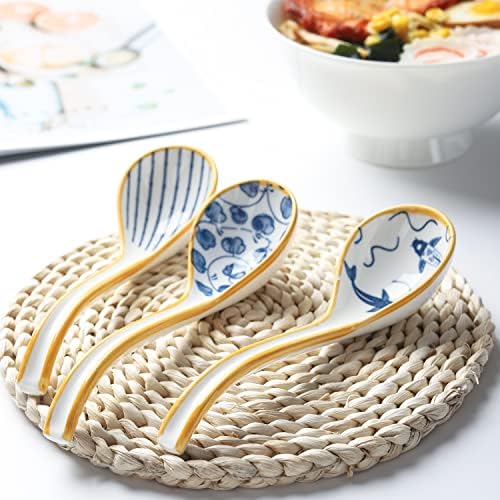 Asian Soup Spoon Ceramic Chinese Soup Spoon Set of 4 Ramen Soup Spoons - style: Style 3