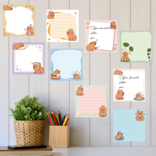 9 Pcs Cute Capybara Sticky Notes, Funny Capybara Self-Adhesive Notes for Women Man, Colorful Positive Sticky NotePads for Teacher Students Office Worker Animal Lovers Gift - color: Dumpster Fire C