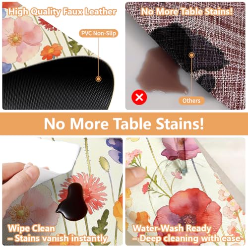 Peacoblue Placemats Set of 4,Faux Leather Wildflower and Butterflie Design - style: Wildflowers and Butterflies