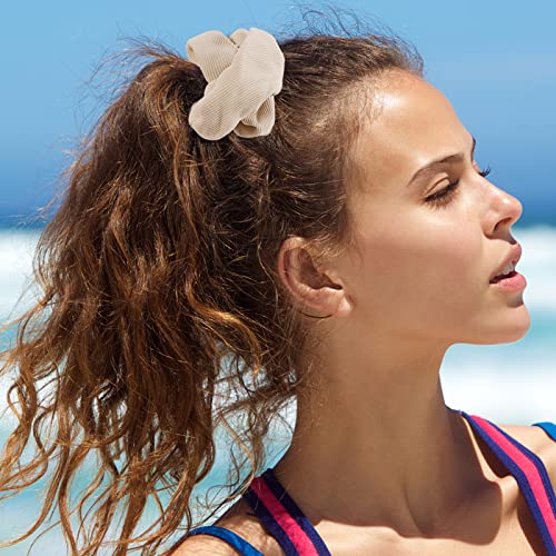 Matte Scrunchies for Hair 6PCS Cotton Scrunchies for Women Girl Thick Hair Ultra Textured Soft Ponytail Holder Nude Scrunchie Hair Accessories for Women - color: Beige 6PCS