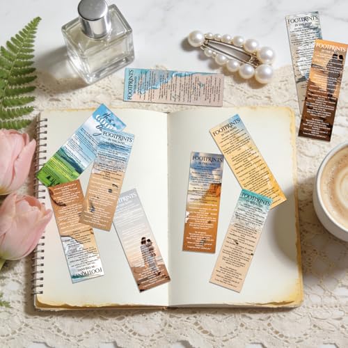 Footprints in The Sands Bookmarks Gifts - 100 Pcs Christian Religious Bookmark Bible Inspirational Page Markers Clips Book Mark Prayer Gospel Tracks for Evangelism Church Office Home Supplies - color: Footprints in the Sands