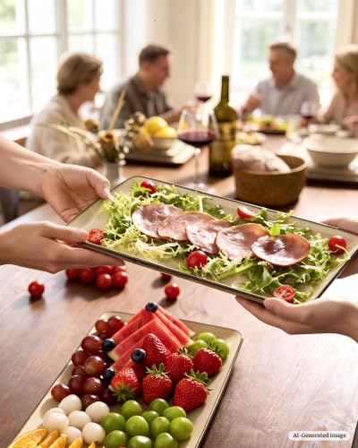 Famiware Serving Platters Set of 3 Sizes - Rectangular, Light Khaki - color: Light Khaki