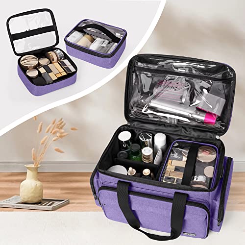 BAFASO Makeup Bag with 2 Removable Pouches and Detachable Dividers, Purple - color: Purple