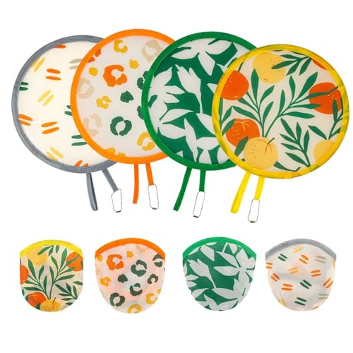 4 Styles Summer Round Foldable Hand Fan Japanese Foldable Fan Style Handheld Foldable Compact Cooling Fans,Round Folding Fan for Outdoor Games,Xmas Decoration,Festival,Party Favors,Travel,Events - color: 4Pcs Summer