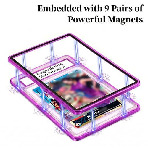Magnetic BGS Slab Protector with Foldable Kickstand - UV Protection Tempered Glass & Aluminum Metal Bumper for 35PT Beckett Graded Cards, 9-Point Secure Lock Display Guard & Clear View (Purple) - color: Purple, size: BGS Card Case