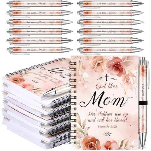 Resurhang 12 Sets Mother's Day Notebook Gifts for Mom 5.5 x 4.3'' Mom Themed Spiral Notebook Ballpoint Pens from Daughter Son for Mother's Day Birthday Party - style: Mother's Day
