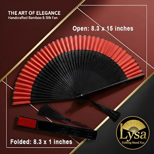 Lysa Hand Fan for Women Foldable - Portable Folding Japanese Chinese Fan - for Hot Flashes, Summer Cooling, Festivals, Church, Dancing (Black Red) - color: Black Red