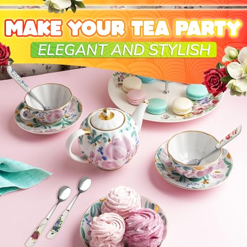 6 Pcs Coffee Spoons Set, 6.1", Floral Ceramic Handle and Stainless Steel - color: 6 Pcs Floral Ceramic Handle Spoons Set
