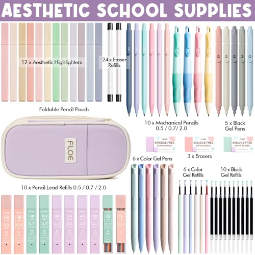 65PCS Aesthetic School Supplies Back to School Supplies Cute Stationary Set - color: Purple