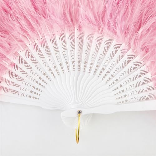 BABEYOND 1920s Marabou Feather Folding Hand Fan - color: GradientPink