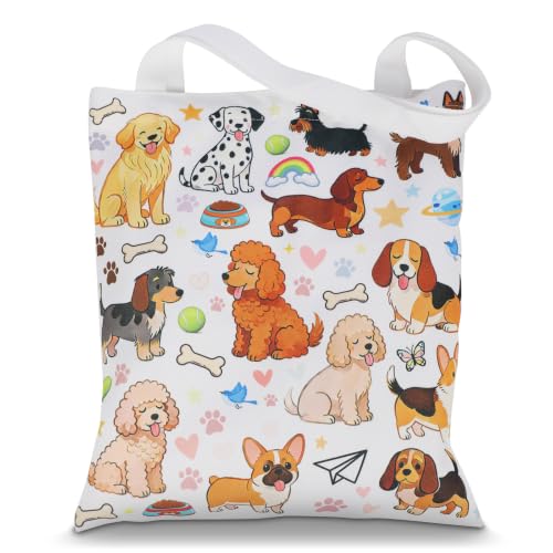 Canvas Tote Bag,Aesthetic Tote Bag,Cute Totebag with Buckle & Pocket,Reusable Canvas Bags,Cat Dogs Gifts for Grocery - color: Dog