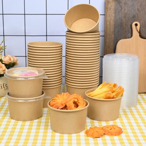 ESSENTIAL 50 Pcs 16oz Paper Ice Cream Cups with Lids - size: 16oz-50 Pcs with Lids