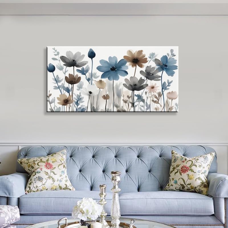 KZKU Flowers Canvas Wall Art - Floral Pictures for Wall Decor Indigo Brown Grey Canvas Prints Nature Printing Artwork for Living Room Bedroom Home Office Wall Decoration 24" x 48" - color: Elegant Flowers, size: 48"L x 24"W