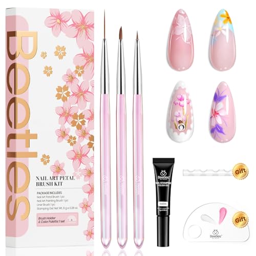 Beetles Nail Art Brushes Set for Gel Polish 3 Pcs Nail Art Design Pen - color: C-Pink-3