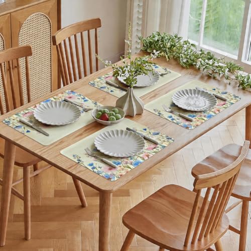 Vinyl Placemats Set of 6-12x17 Inch - Heat Resistant Washable Place Mats Waterproof Non-Slip Wipeable Table Mats for Dining Table Decor, Indoor/Outdoor Plastic Mat - color: Floral-4