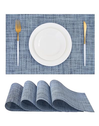 Leetaltree Woven Vinyl Placemats Set of 4, Deep Navy - color: C1- Deep Navy, size: Set of 4